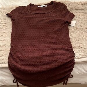 Textured Brown Short Sleeve coverup dress